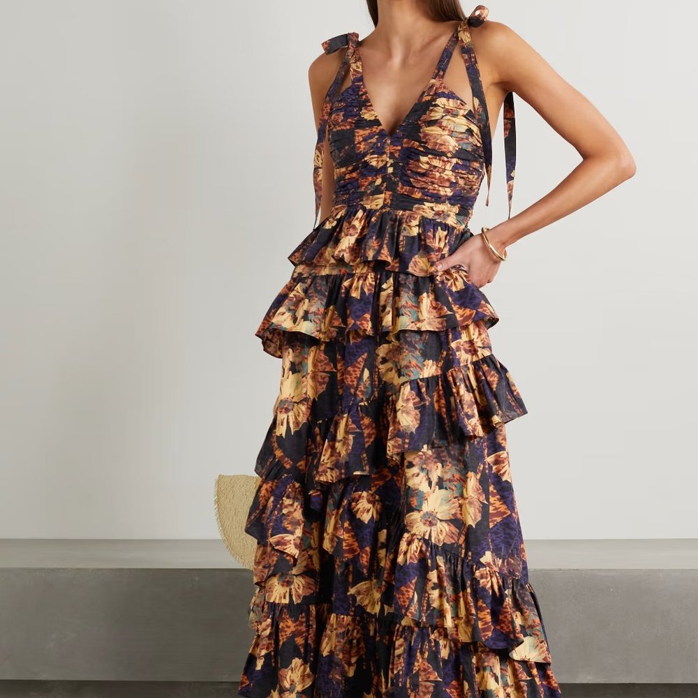 ULLA JOHNSON Candace ruffled printed cotton-voile midi dress Size 2 NWOT